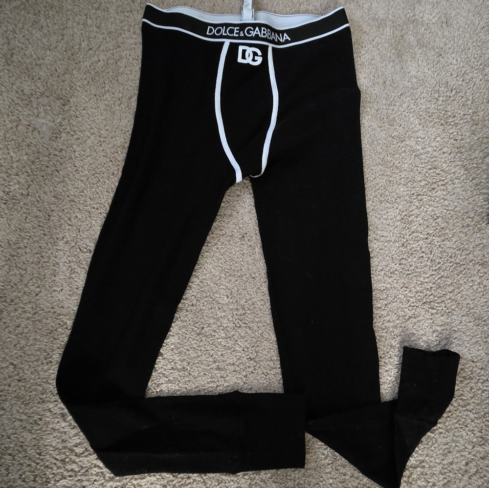 Dolce & Gabbana Womens Black Leggings with White Trim